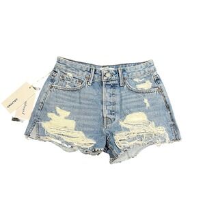 NWT GRLFRND Cindy High Rise Shorts Women's 24 Distressed Denim Night Fever Blue